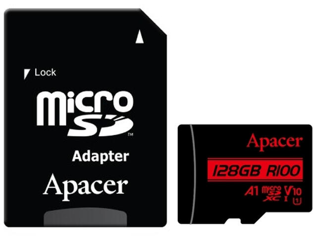 Карти памет 128GB Apacer microSDHC/SDXC UHS-I U1 V10 A1 (R100 MB/s)
